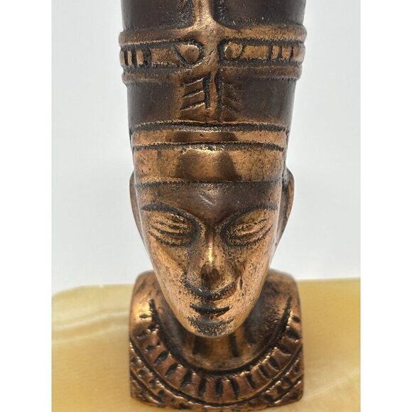 Nefertiti Bust Figurine Statue Sculpture Metal Marble Base Egyptian Queen 5.25” - Picture 6 of 10